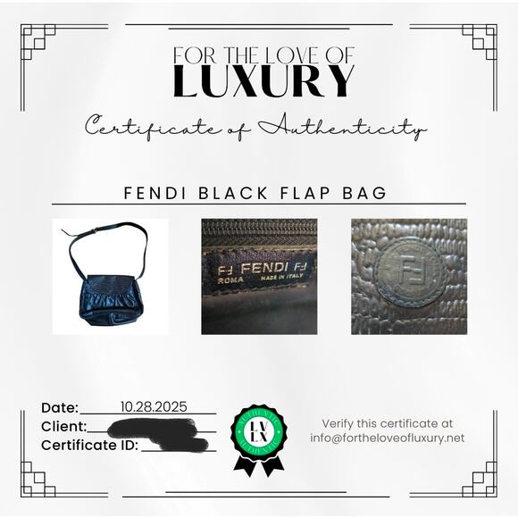 Fendi Black Vintage Leather Crossbody Shoulder Bag Embossed Flap Authentic - Picture 12 of 12